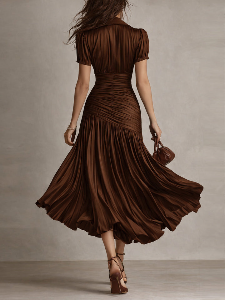 Versatile women's elegant retro striped midi dress, short sleeve, flattering for various occasions.