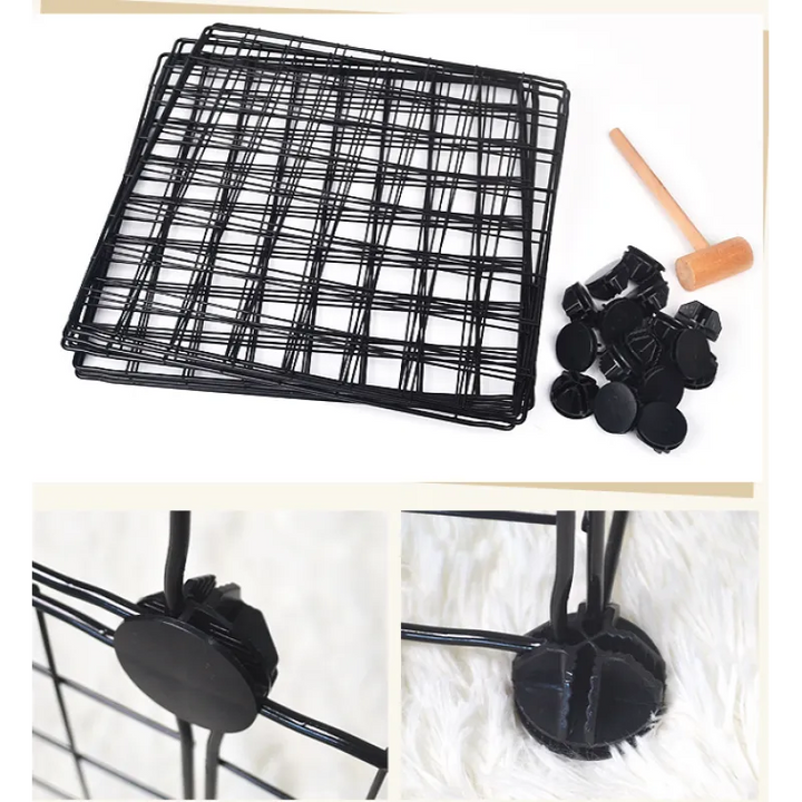 Expandable wire dog playpen with door; easy setup pet enclosure for puppies, indoor & outdoor activities.