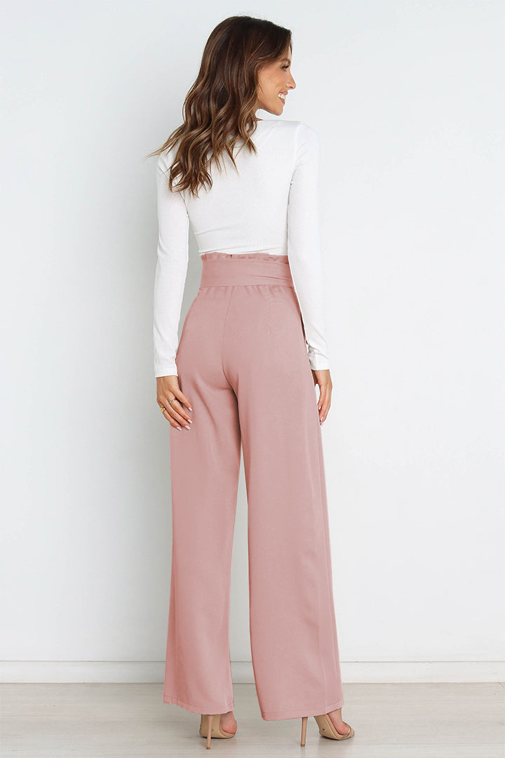 Office-ready women's high waist paperbag pants with a sophisticated bow detail.