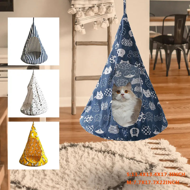 Cozy cat tent hammock bed for secure pet relaxation, a perfect pet gift.