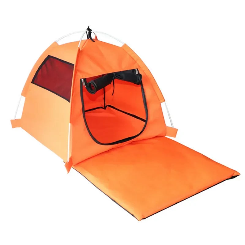 Versatile pet tent, foldable & waterproof. Serves as a breathable dog bed, cat house, or travel kennel.