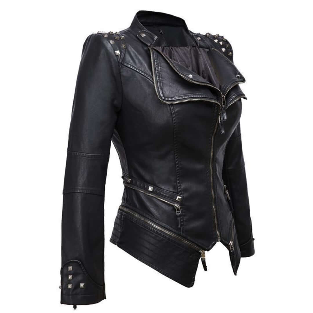 Women's Fitted Studded Biker Leather Jacket