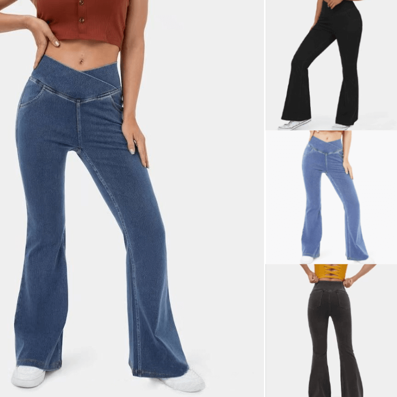 Light blue high-waist stretch women's jeans for casual everyday comfort & style.