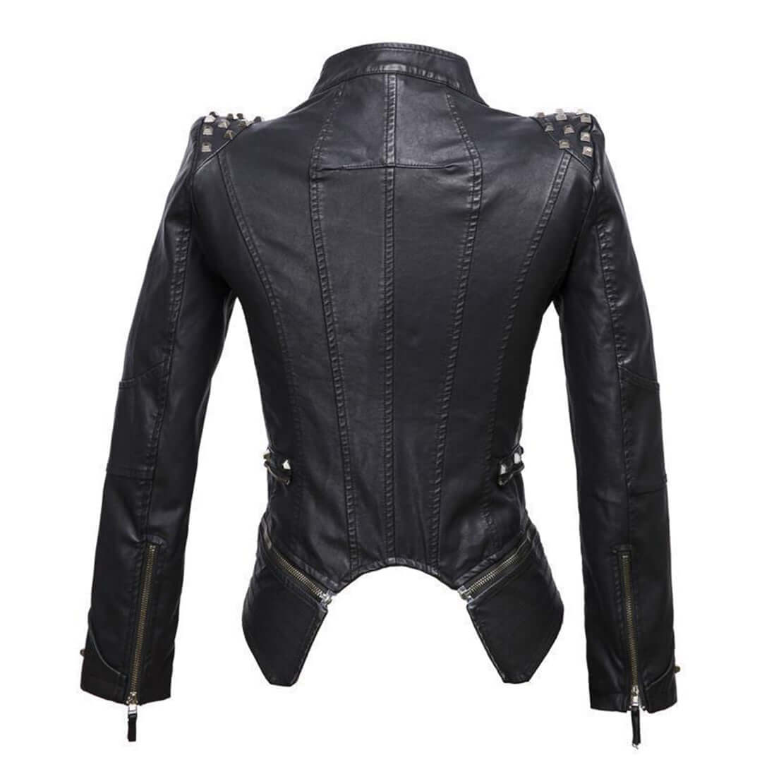 Women's Fitted Studded Biker Leather Jacket
