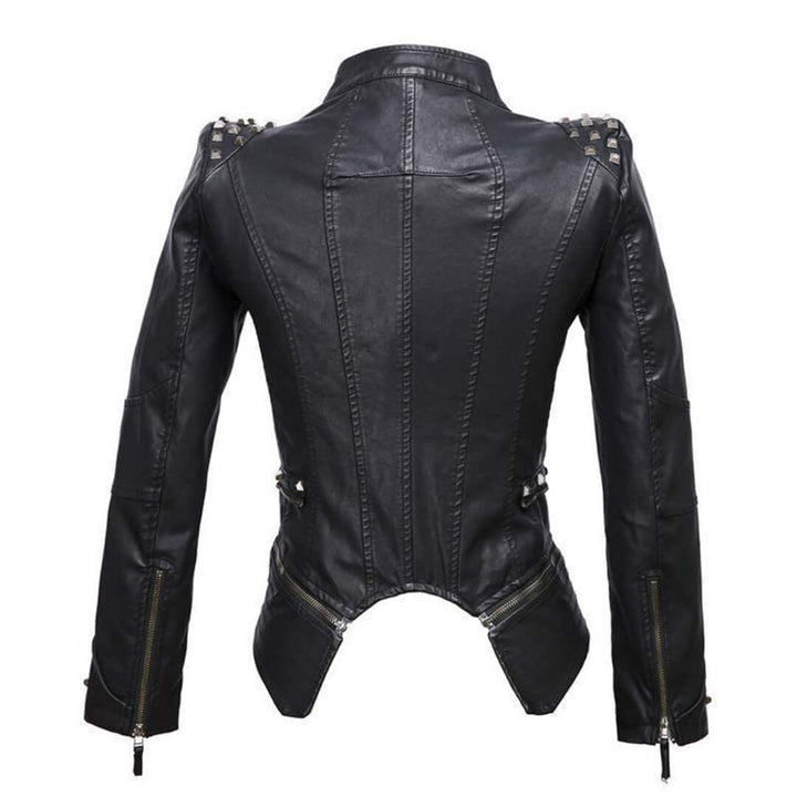 Women's Fitted Studded Biker Leather Jacket