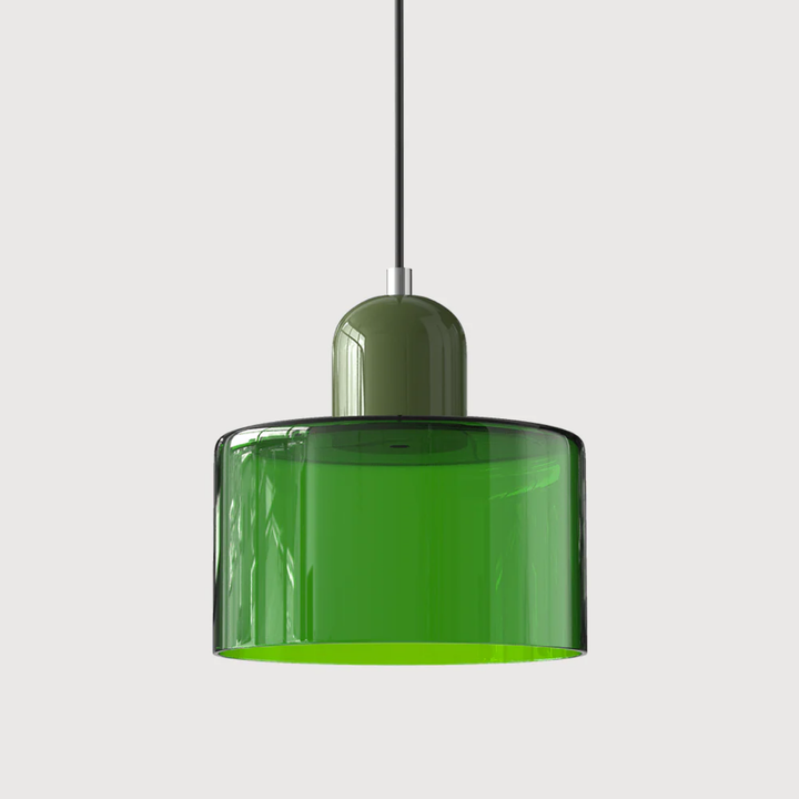 Warm light retro glass pendant, adjustable cord for functional and decorative use.