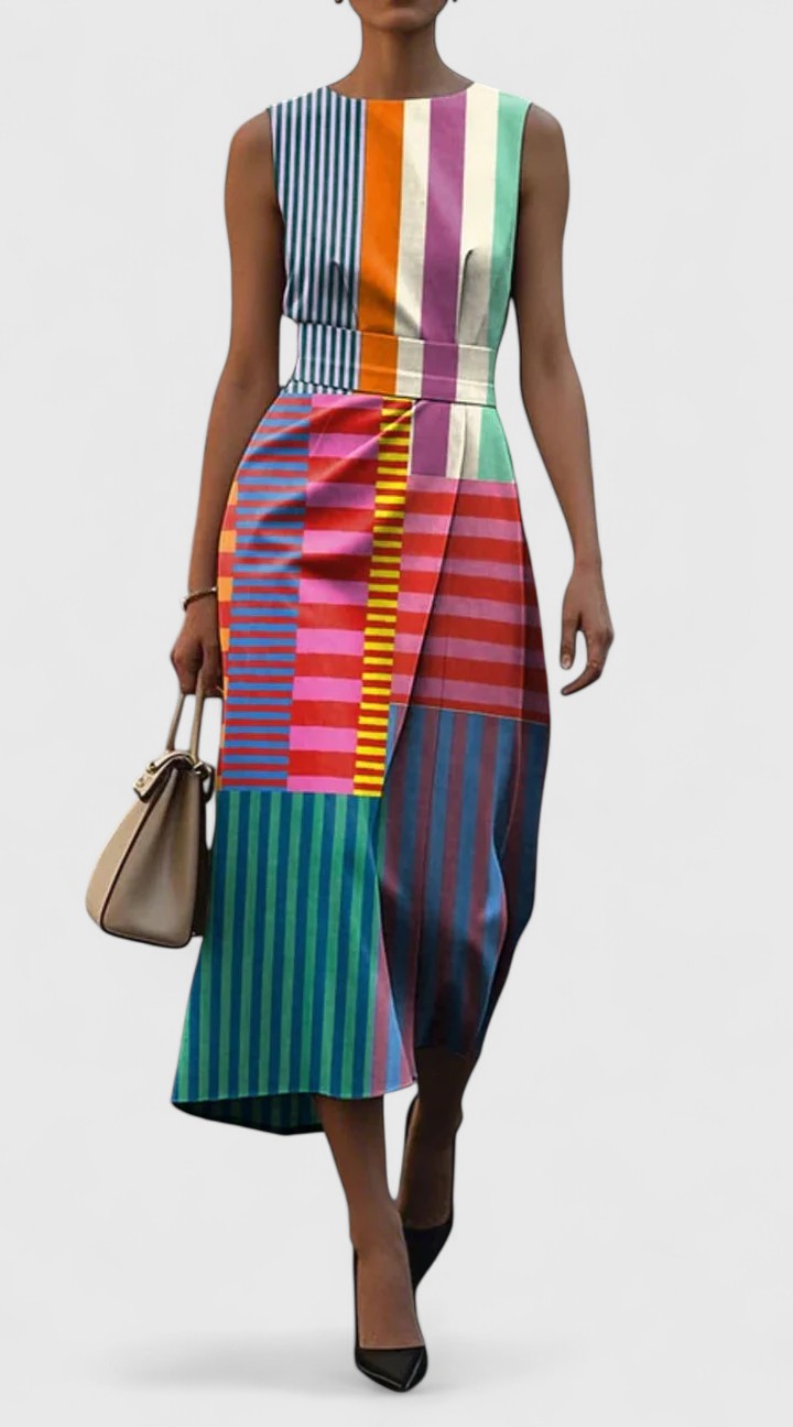 Stylish women's midi dress with an elegant pattern. Comfortable and flattering for spring/summer fashion & statement wear.