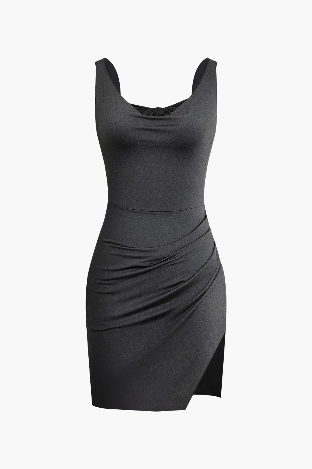 Stunning women's ruched bodycon mini dress, sleeveless and fitted, perfect for parties & elegant night outs.