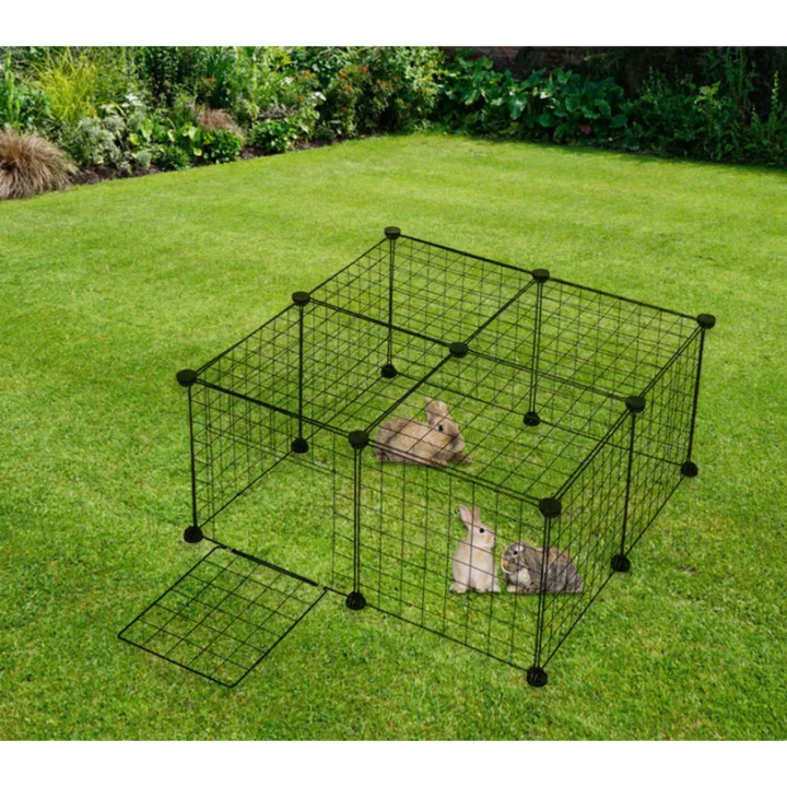 Portable pet kennel: flexible wire dog playpen with gate for puppies, indoor & outdoor use.