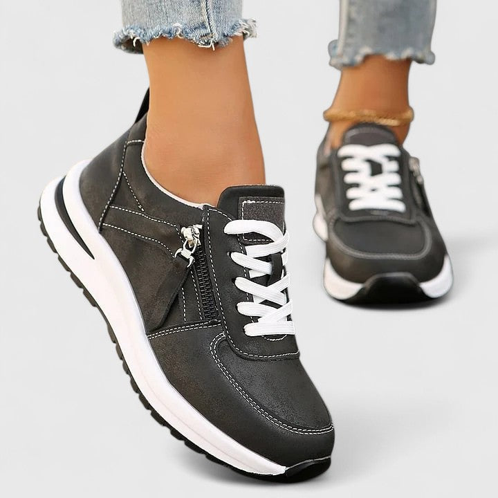 Elegant women's comfort shoes with convenient zipper closure, superior arch support, and non-slip sole.
