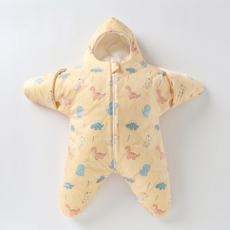 Plush star baby sleeping bag for infants, offering snug warmth. Essential for cozy, comfortable baby sleep.