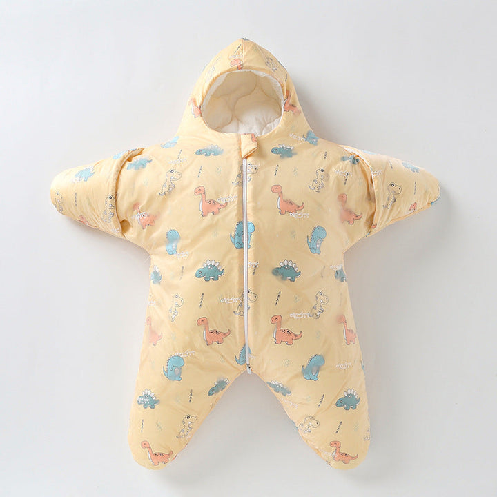 Plush star baby sleeping bag for infants, offering snug warmth. Essential for cozy, comfortable baby sleep.