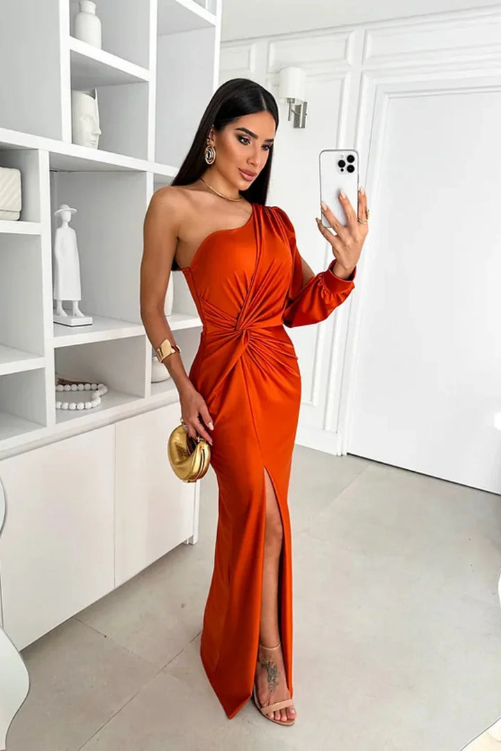 Simply elegant one-shoulder long dress for women, perfect for a refined formal or party look.