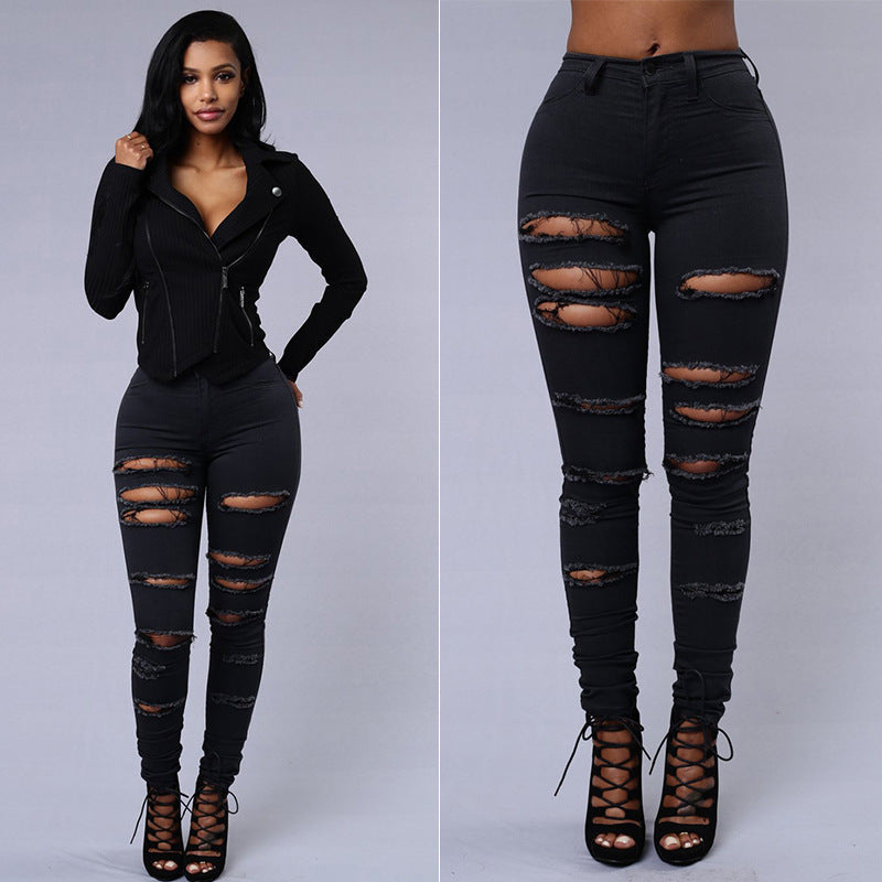 Trendy women's skinny jeans with a high waist and flattering pencil cut, ideal for a stylish casual outfit.