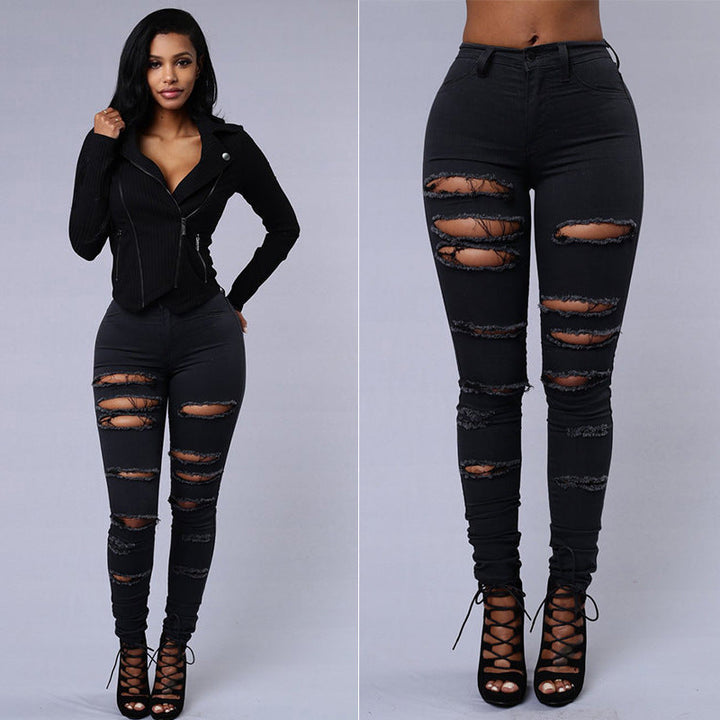 Trendy women's skinny jeans with a high waist and flattering pencil cut, ideal for a stylish casual outfit.