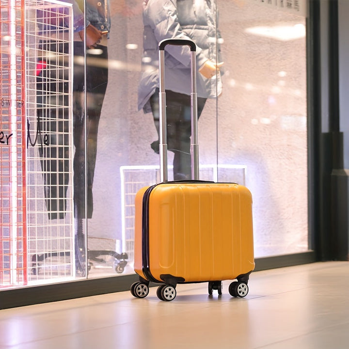 Sleek 18-inch carry-on suitcase for short trips, with silent spinner wheels for effortless navigation.