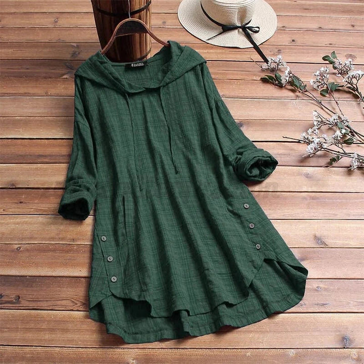 Comfortable women's long sleeve boho tunic hoodie. Relaxed fit, ideal casual apparel for fall & spring days.