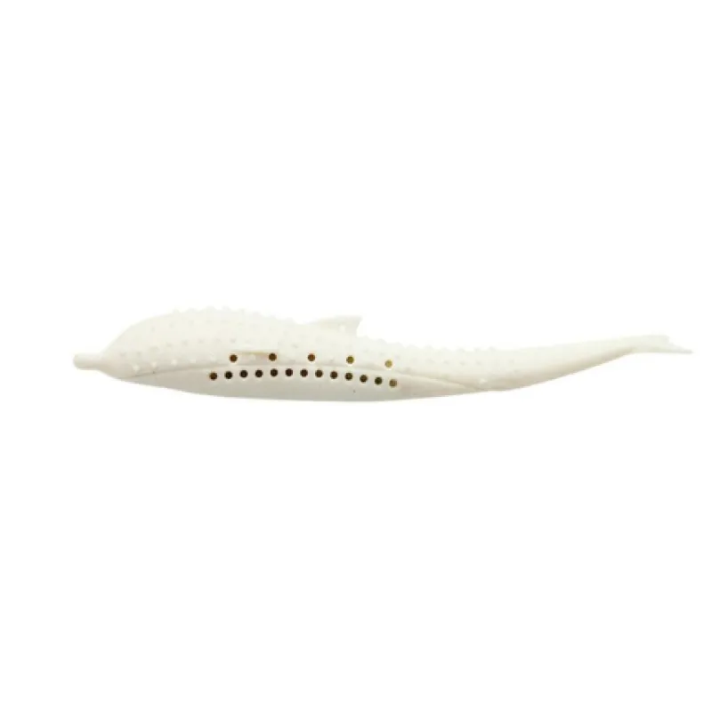 Cute blue silicone whale chew toy for cats & kittens. Durable pet dental cleaning toy promotes healthy teeth.