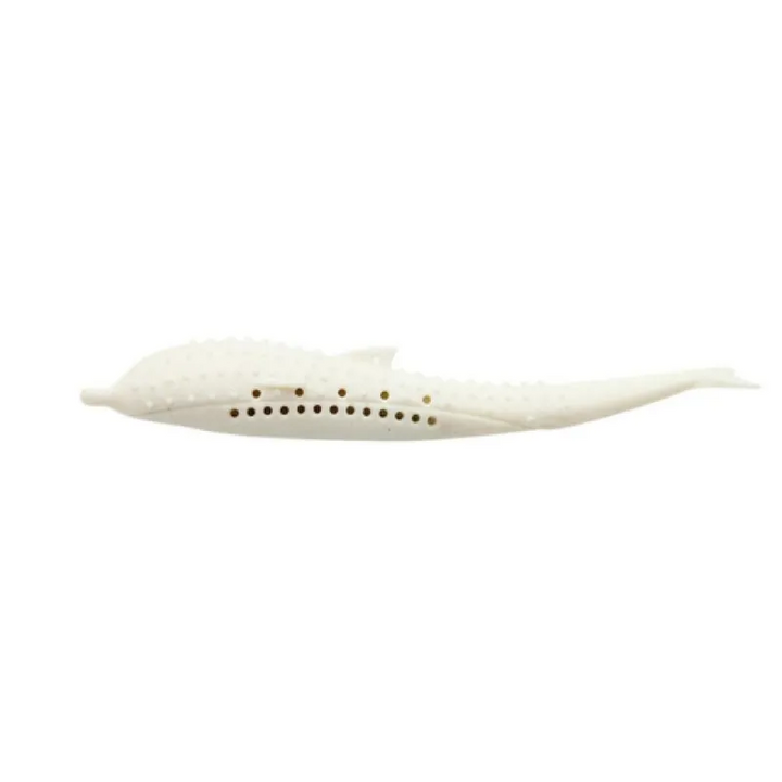 Cute blue silicone whale chew toy for cats & kittens. Durable pet dental cleaning toy promotes healthy teeth.