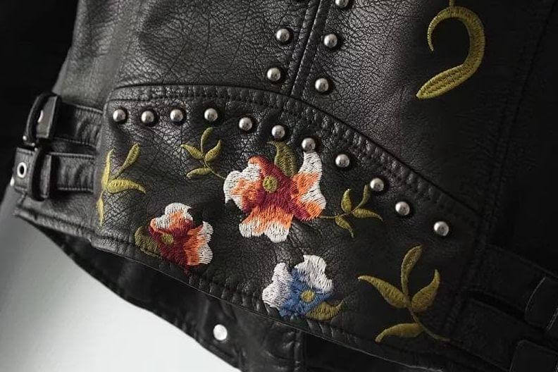 Women's Floral PU Leather Jacket