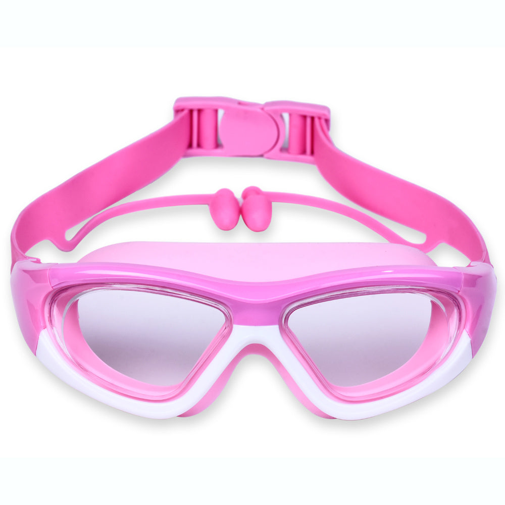 Adjustable kids swim goggles with comfortable silicone frame for all children.