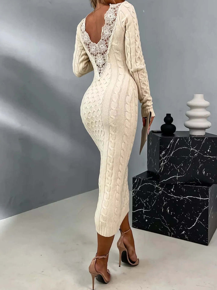 Women's Knitted Dress with Lace Back Detail
