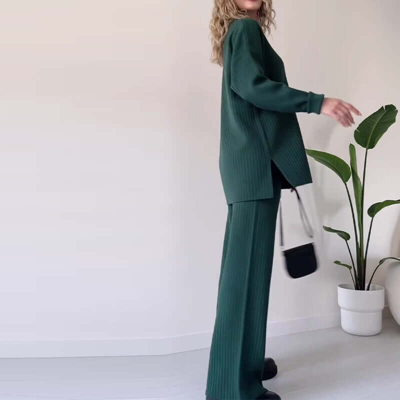 Women's Ribbed Knit Cardigan & Pants Set