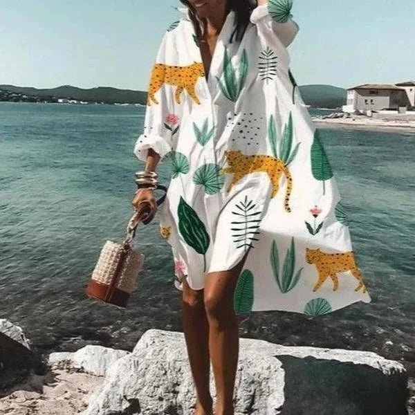 Lightweight women's casual summer midi shirt dress with a stylish polo collar.