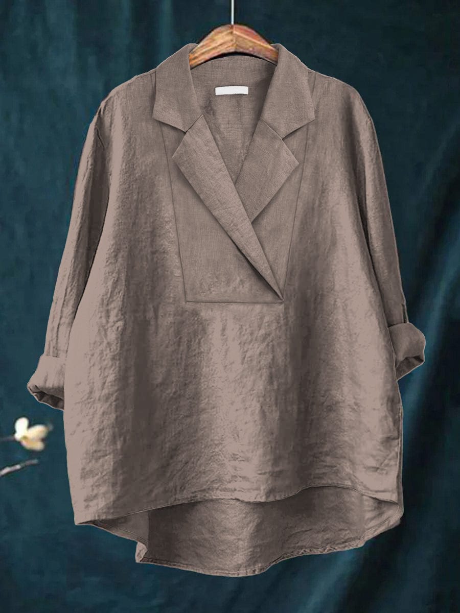 Casual elegant women's flowy blouse with a lapel neck, a chic long-sleeve top for effortless style.