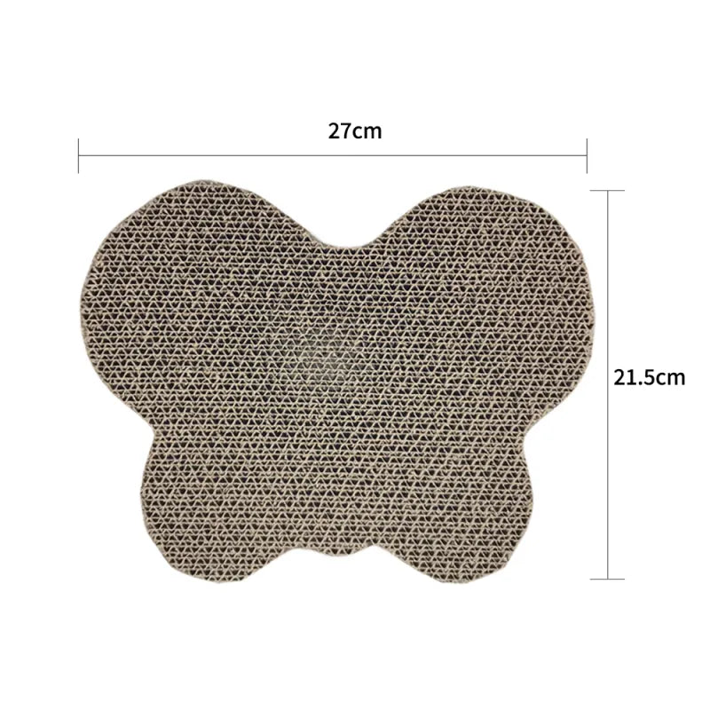 Unique cat-shaped corrugated cardboard scratch mat, an engaging pet toy for active felines.