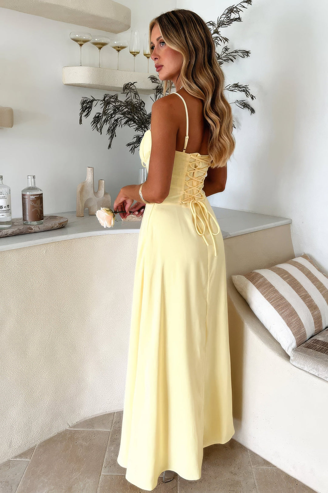 Women's elegant sweetheart corset maxi dress, A-line, perfect as a party, evening, or wedding guest dress.