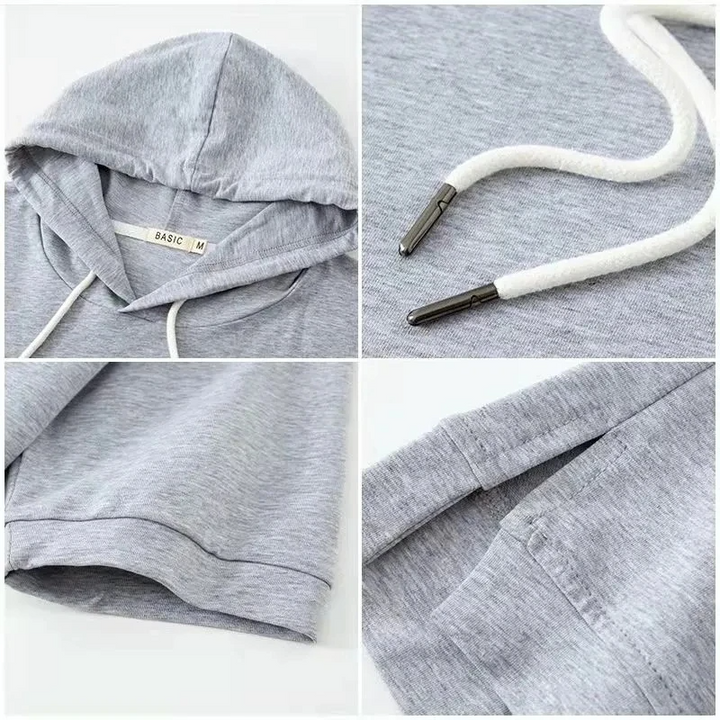 Stylish women's short-sleeve boxy fit hoodie. Soft, breathable cotton blend for modern casual and everyday comfort.