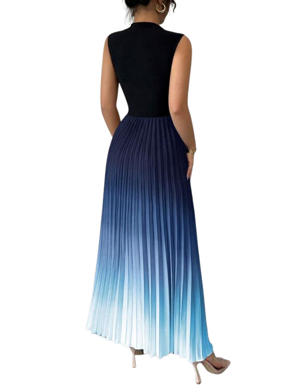 Stylish women's ombre sleeveless pleated maxi dress. Elegant formal evening gown for special occasions & party wear.