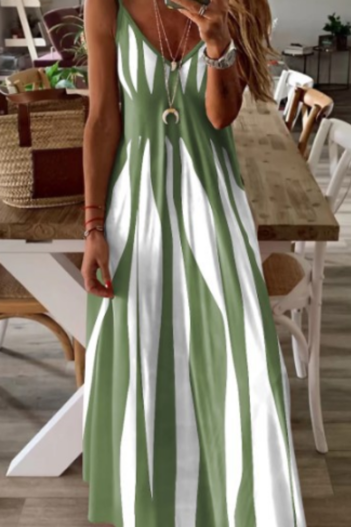 Versatile women's flowy midi dress with a V-neck, perfect for casual summer outings or relaxed vacation wear.