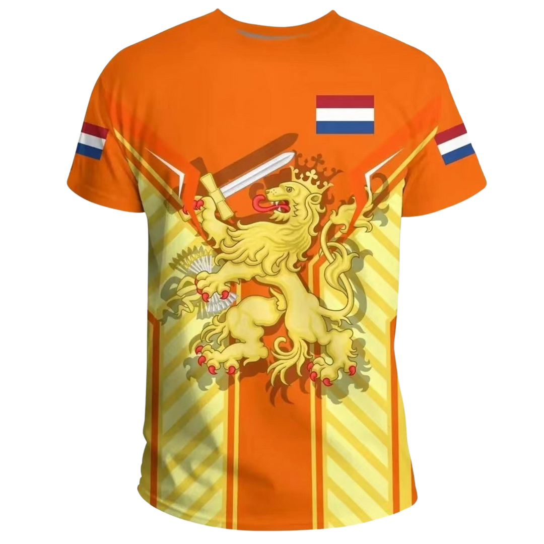 Men's 3D Netherlands Flag T-shirt, representing national pride. Limited 2024 exclusive casual fashion wear.