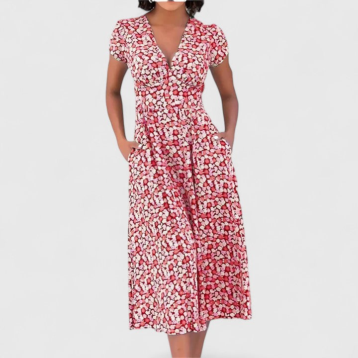 Flowy & elegant women's midi dress, comfortable for summer, casual wear, or as a sophisticated party dress.
