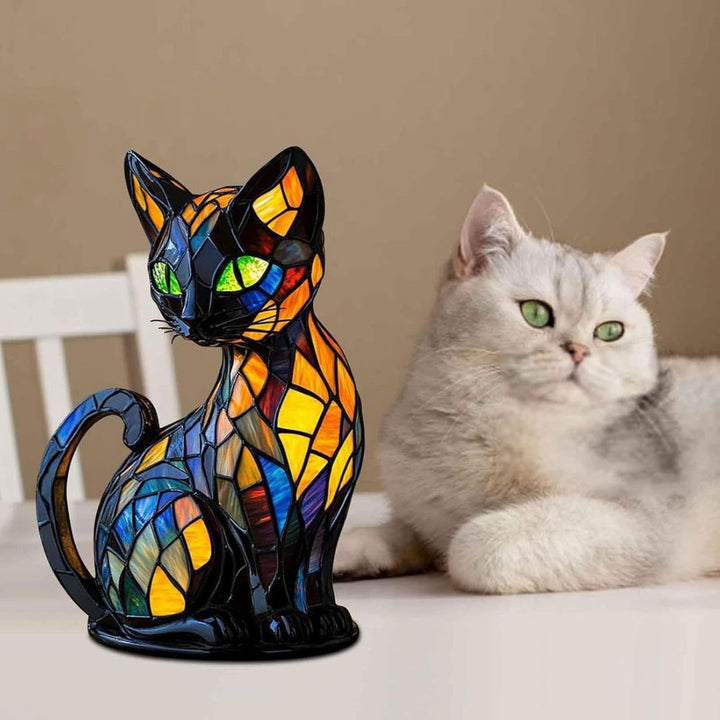 Feline-themed mosaic table lamp casts warm ambient light, an exquisite decorative light for any home decor.