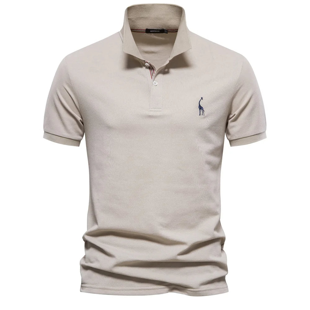 Luxurious men's cotton polo, comfortable and breathable, with unique deer embroidery for summer.