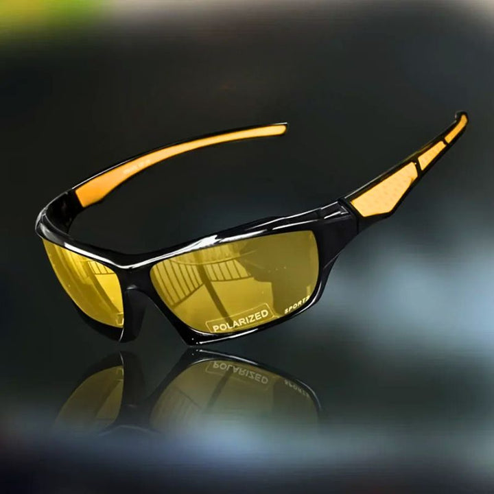 Polarized shield sunglasses for men, offering superior UV protection and glare-free clear vision outdoors.