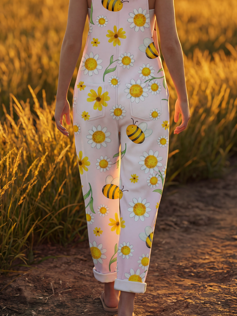 Vibrant pink floral women's day jumpsuit. Relaxed fit & comfortable, perfect for easy summer style or casual wear.