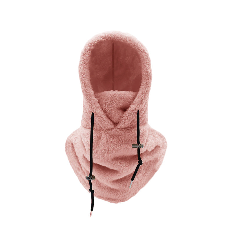 Warm ArcticShield winter hat used as a neck warmer, demonstrating 3-in-1 versatility & comfort.