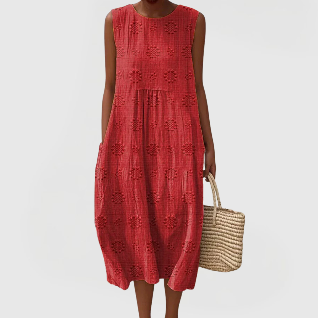 Modest women's elegant sleeveless dress with pockets, perfect for summer. Comfortable, versatile, and stylish.