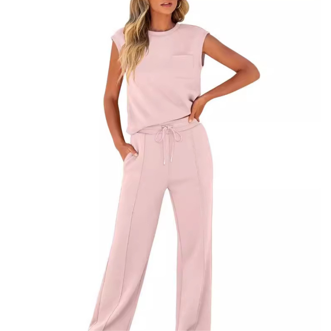 Relaxed women's soft lounge co-ord set. Perfect casual summer outfit for ultimate comfort in warm weather.
