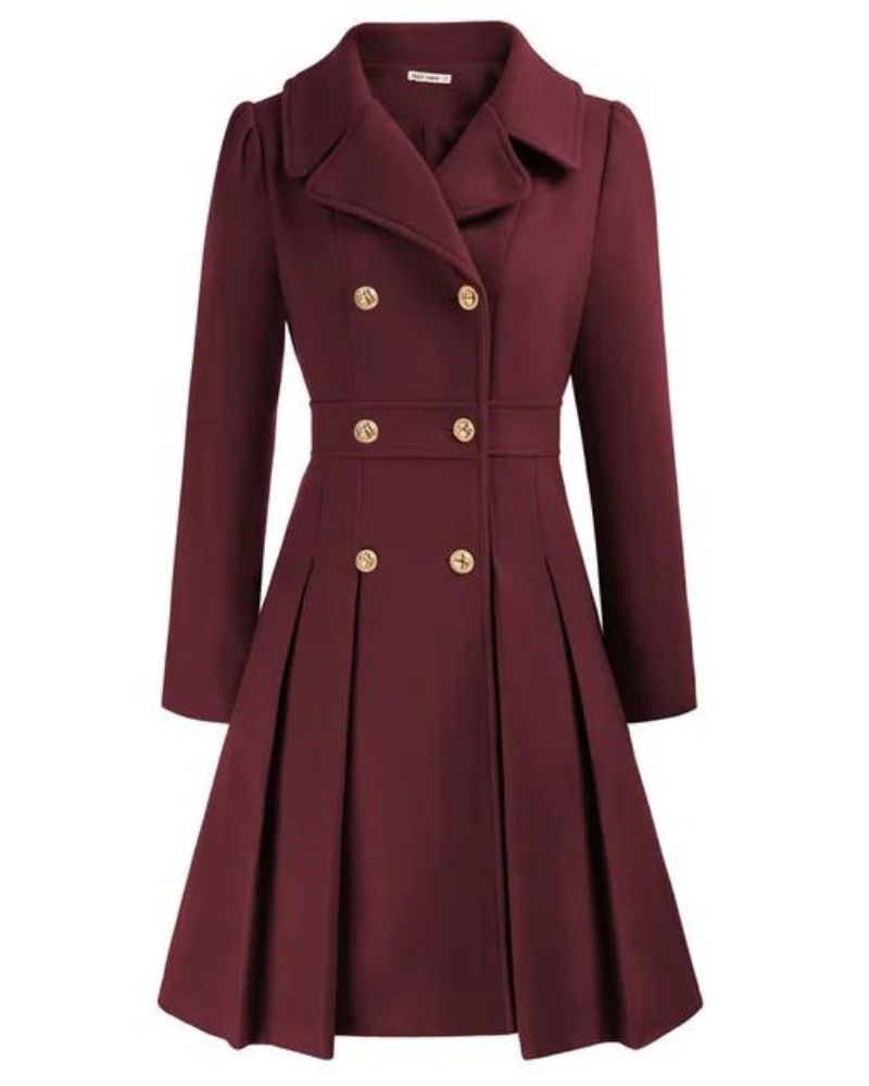 Women's elegant pleated longline winter coat, a sophisticated dress coat for ultimate cold weather style.