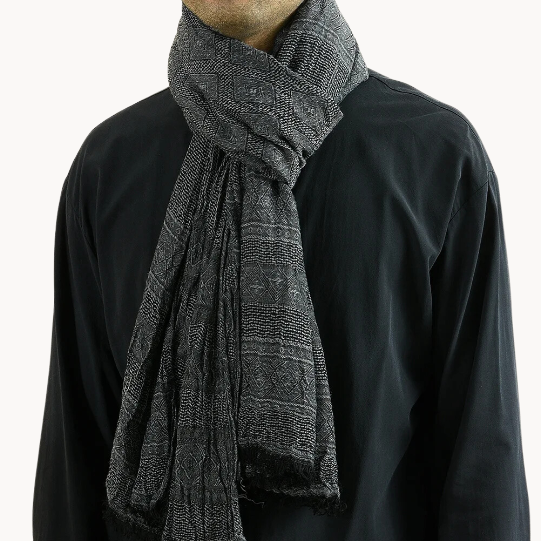 Elegant men's cotton linen blend scarf, a stylish fashion neckwear accessory perfect as a gift for him.
