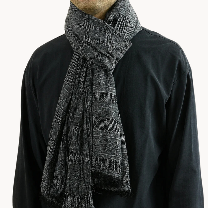 Elegant men's cotton linen blend scarf, a stylish fashion neckwear accessory perfect as a gift for him.