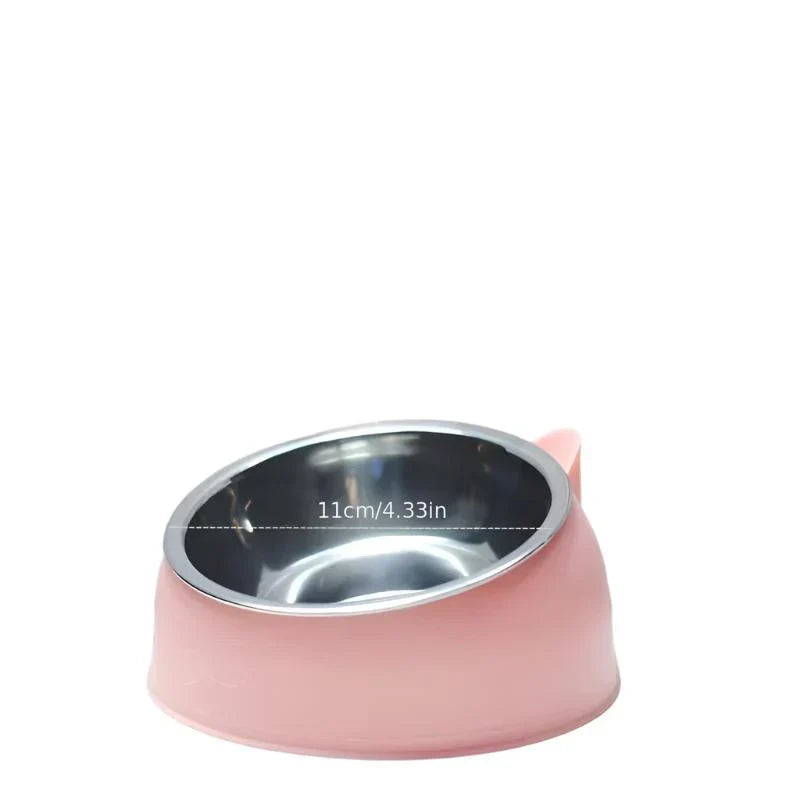 Ergonomic raised cat bowl with stainless steel insert, easy to clean.