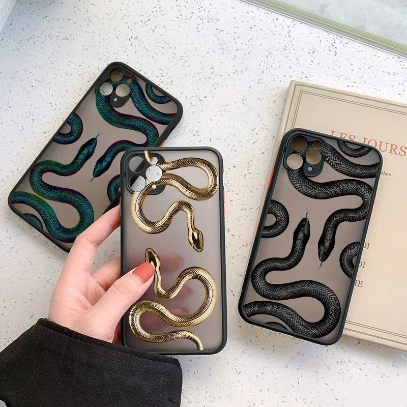 Modern unisex phone case featuring a realistic snake pattern, designed for ultimate shock absorption.