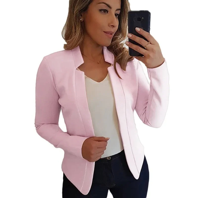 Back view of women's slim fit blazer, emphasizing the tailored fit and quality professional outerwear.