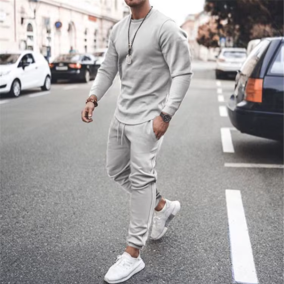 Relaxed fit men's cotton two-piece set featuring a long sleeve shirt and comfortable matching pants.